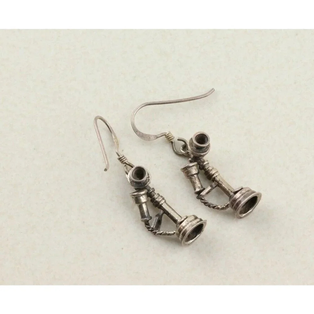 Vintage Phone Earrings Sterling Silver Dangle Drop Earrings